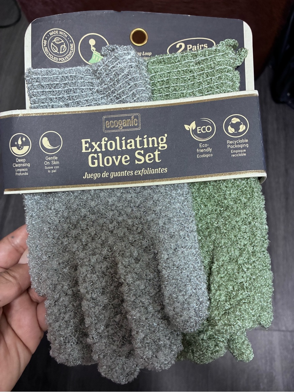 Eco friendly Exfoliating Glove Set - Gray & Green